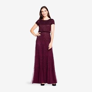 Adrianna Papell Short Sleeve Beaded Blouson Gown